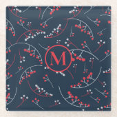 Modernes, rotes, graues Beerenmuster Glasuntersetzer (Vorderseite)