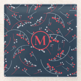 Modernes, rotes, graues Beerenmuster Glasuntersetzer