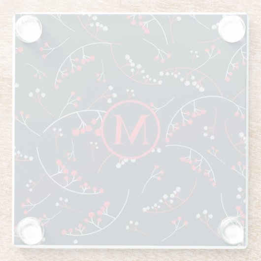 Modernes, rotes, graues Beerenmuster Glasuntersetzer (Rückseite)