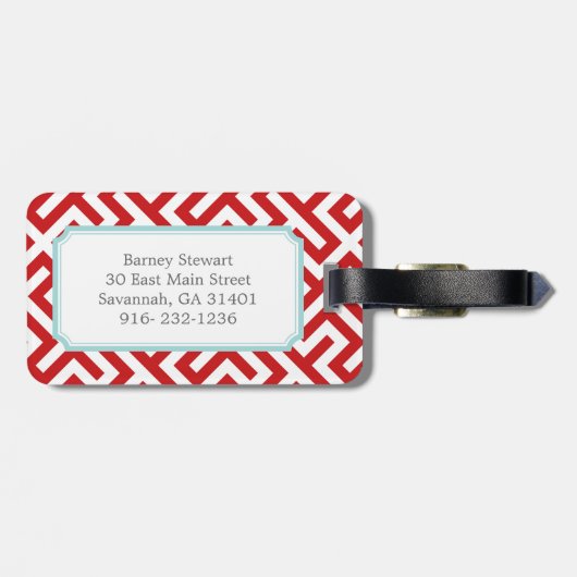 Modernes rotes griechisches geometrisches gepäckanhänger (Rückseite horizontal)