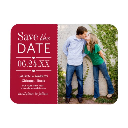 Modernes Rotes Herz Hochzeitsstift Save the Date Magnet (Horizontal)