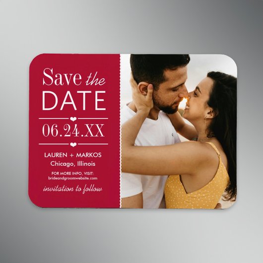 Modernes Rotes Herz Hochzeitsstift Save the Date Magnet