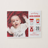 Modernes Rotes Infografisches Foto Geburtserklärun Puzzle (Horizontal)