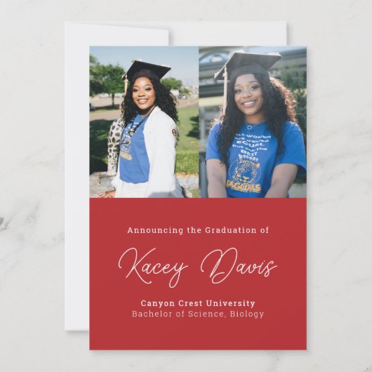 Modernes rotes Jahr der Klasse und Foto Abschluss Ankündigung (Rückseite)