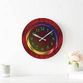 Modernes rotes metallisches, Regenbogen-Neonglühen Große Wanduhr (Zuhause)