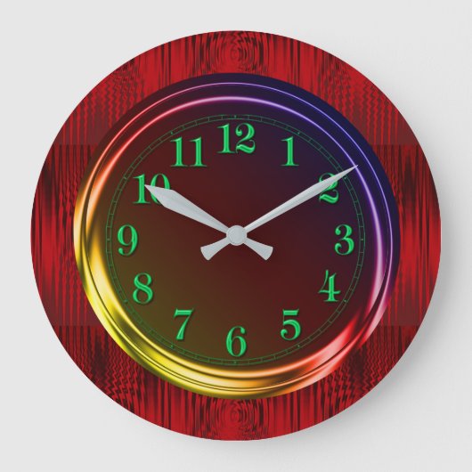 Modernes rotes metallisches, Regenbogen-Neonglühen Große Wanduhr (Vorderseite)