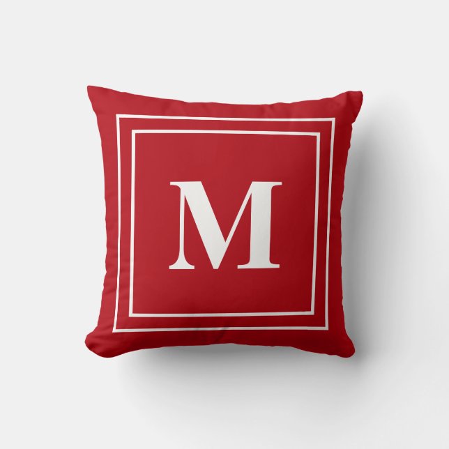 Modernes rotes Monogram-Kissen Kissen (Vorderseite)