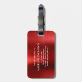 Modernes, rotes Monogramm aus gebürstetem Metall Gepäckanhänger (Rückseite vertikal)