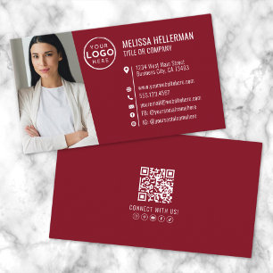 Modernes rotes professionelles QR-Code-Foto-Logo Visitenkarte