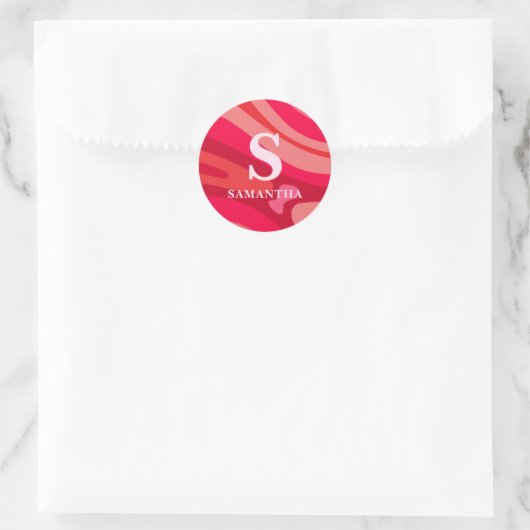 Modernes rotes rosa Muster Runder Aufkleber (Tasche)