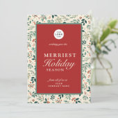 Modernes, rotes, rotes Firmenlogo Feiertagskarte (Stehend Vorderseite)