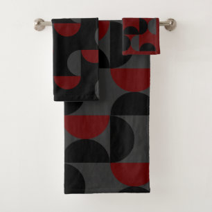 Modernes Rotes Schwarz und Grau Mitte des Jahrhund Badhandtuch Set