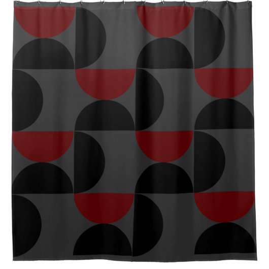 Modernes Rotes Schwarz und Grau Mitte des Jahrhund Duschvorhang (Vorderseite)