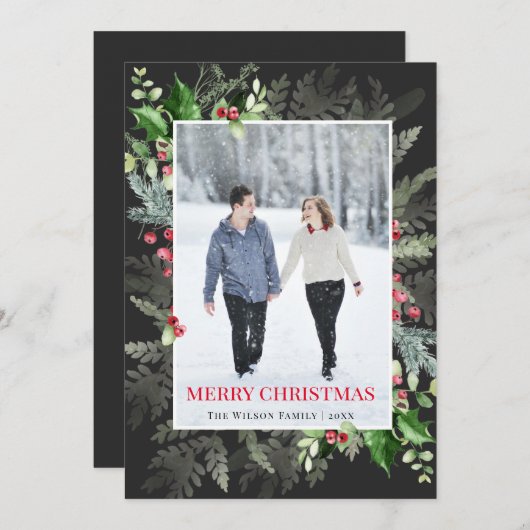 Modernes Rotes Schwarzes Grün Frohe Weihnachten Fo (Vorne/Hinten)