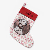 Modernes rotes Sternexplosion Muster Pet Foto Kleiner Weihnachtsstrumpf (Vorderansicht (hängend))