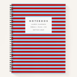 Modernes, rotes und blau gestreiftes Notebook Notizblock