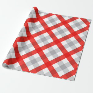 Modernes rotes und graues Kariertes Muster Geschenkpapier