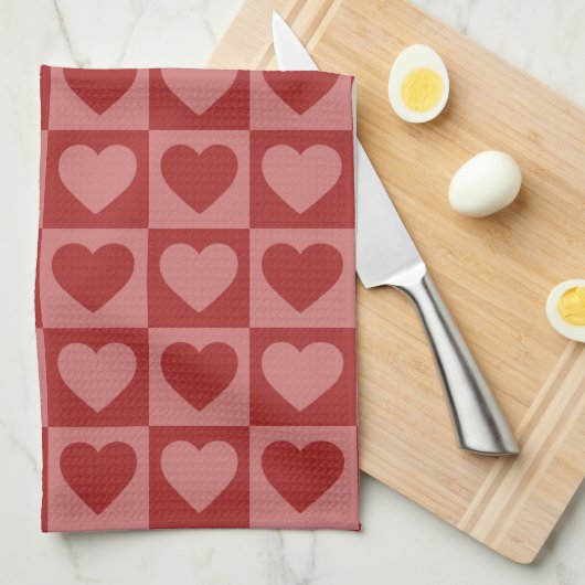 Modernes, rotes und rosa Minimalistisches Herzmust Geschirrtuch (Viertel Falte)