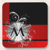 Modernes rotes und silbernes Monogramm Untersetzer (Vorderseite)