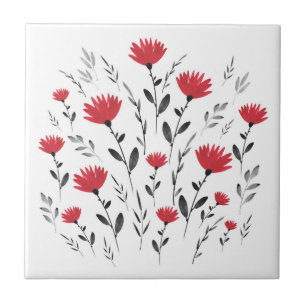 Modernes Rotes Wasserfarben-Blumenmotiv Fliese