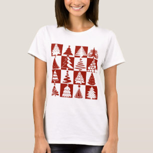 Modernes rotes Weihnachtsbaum-Muster T-Shirt