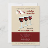 Modernes Rotes Weinglas 80. Geburtstag Einladung (Vorderseite)
