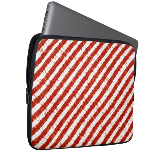 Modernes Rotes Weiß Streifen Elegantes Design Laptopschutzhülle (Vorne Rechts)