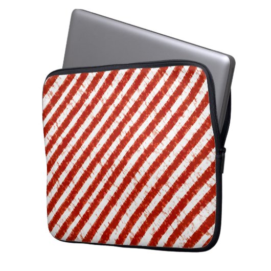 Modernes Rotes Weiß Streifen Elegantes Design Laptopschutzhülle (Vorderseite Links)