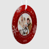 Modernes Rotes Weißes Schneeflocken Personalisiert Ornament (Vorderseite)