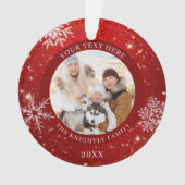 Modernes Rotes Weißes Schneeflocken Personalisiert Ornament (Vorderseite)