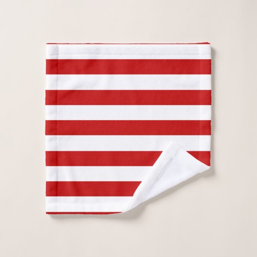 Modernes rotes weißes Streifen geometrisches Muste Badhandtuch Set (Waschlappen)