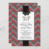 Modernes rotes Zickzack Abschluss-Party 2013 Einladung (Vorne/Hinten)