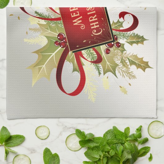 Modernes Rotweihnachtsbad Küche Handtuch (Gefaltet)