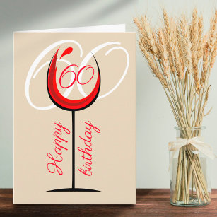 Modernes Rotwein Glas 60. Geburtstag Karte