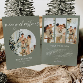Modernes Round Foto Year in Review Frohe Weihnacht Feiertagskarte