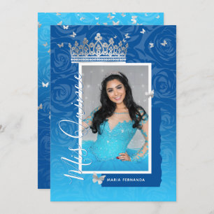 Modernes Royal Blue Elegantes Foto Quinceanera Einladung