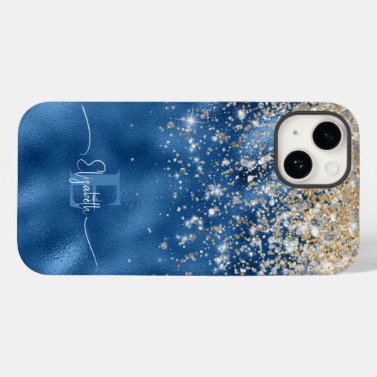 Modernes Royal Blue Foil Gold Imitate Glitzer Mono Case-Mate iPhone Hülle (Rückseite (Horizontal))