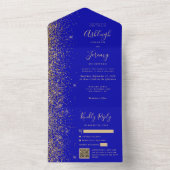Modernes Royal Blue Gold Glitzer QR Code Wedding All In One Einladung (Innen Boden)