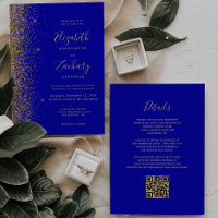Modernes Royal Blue Gold Glitzer QR Code Wedding