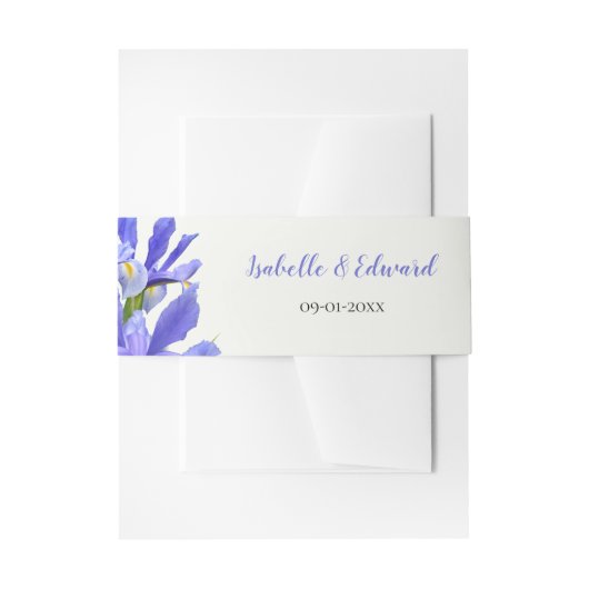 Modernes Royal Blue Irises Floral Bouquet Wedding Einladungsbanderole (Vorderseite Beispiel)