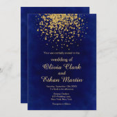 Modernes Royal Blue mit Gold Confetti Einladung (Vorne/Hinten)