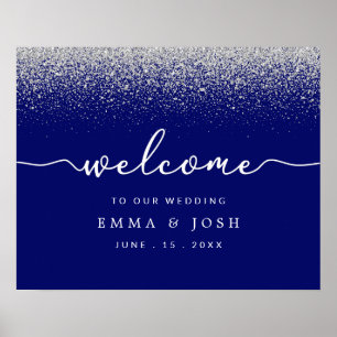 Modernes Royal Blue mit Silver Glitzer Wedding Poster