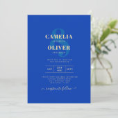 Modernes Royal Blue Monochrome Wedding INVITE Einladung (Stehend Vorderseite)