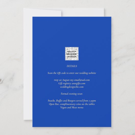 Modernes Royal Blue Monochrome Wedding INVITE Einladung (Rückseite)