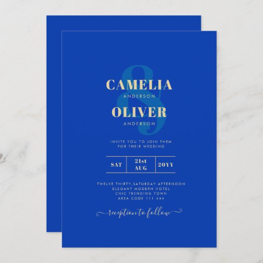 Modernes Royal Blue Monochrome Wedding INVITE Einladung (Vorne/Hinten)