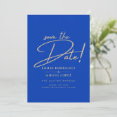 Modernes Royal Blue Monochrome Wedding INVITE Einladung (Stehend Vorderseite)