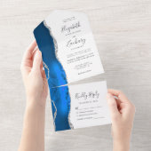 Modernes Royal Blue Silver Agate Wedding All In One Einladung (Abreißen)