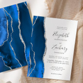 Modernes Royal Blue Silver Agate Wedding Einladung