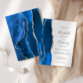 Modernes Royal Blue Silver Agate Wedding Einladung