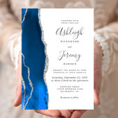 Modernes Royal Blue Silver Agate Wedding Einladung